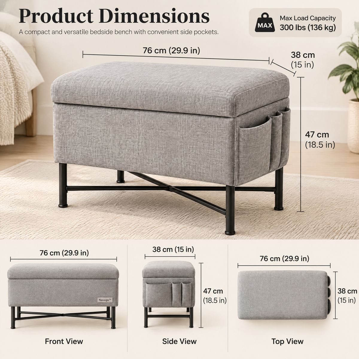 Naveqlo™ BedsidePocket Side-Pocket Multipurpose Bedside Bench image 6