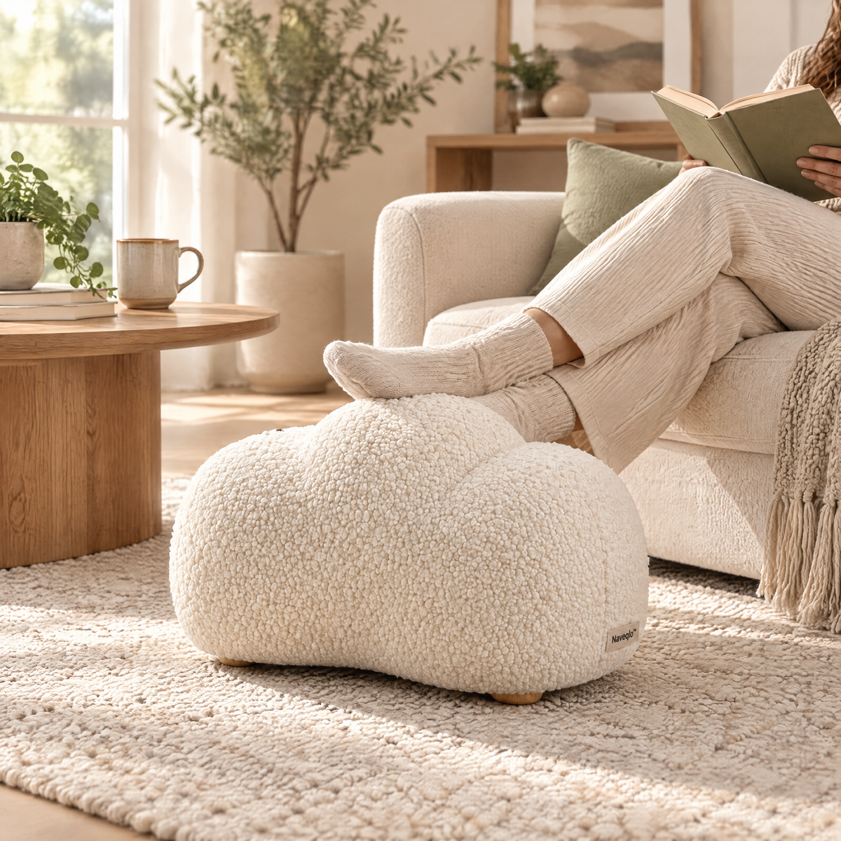 Naveqlo™ CloudBoucle Sherpa Cloud-Shaped Footstool product view
