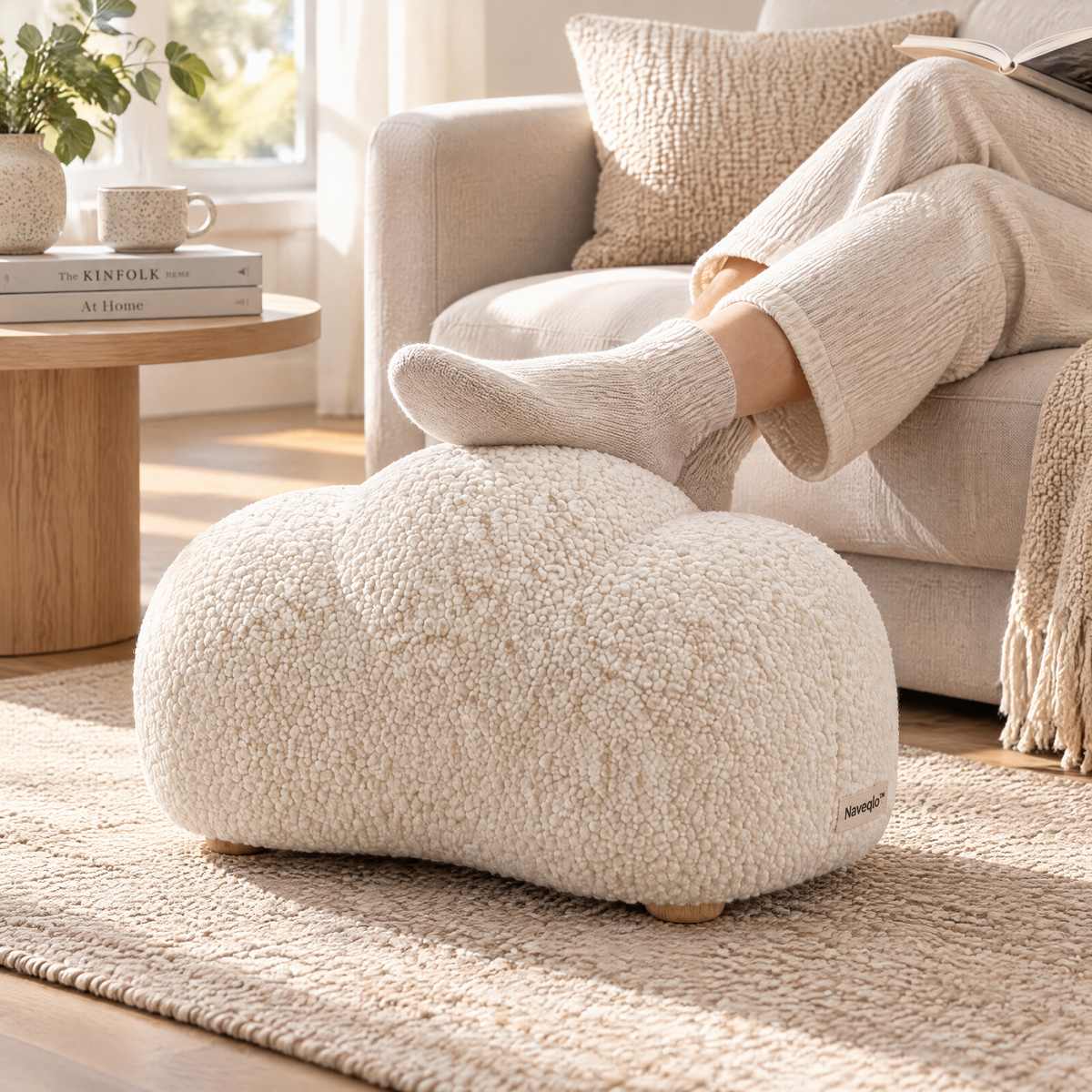 Naveqlo™ CloudBoucle Sherpa Cloud-Shaped Footstool image 3