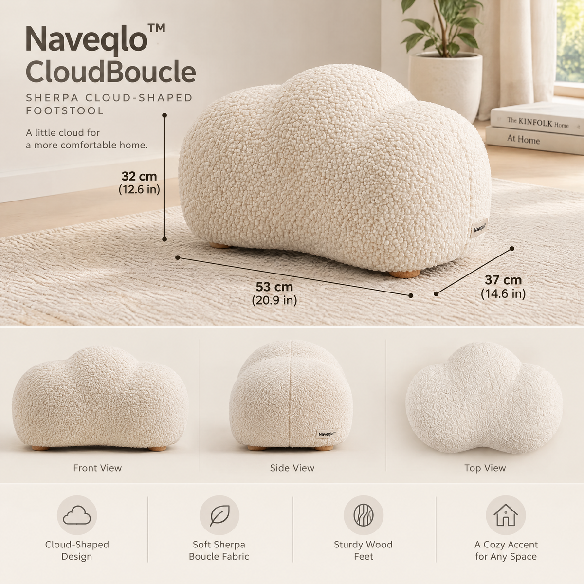 Naveqlo™ CloudBoucle Sherpa Cloud-Shaped Footstool image 6