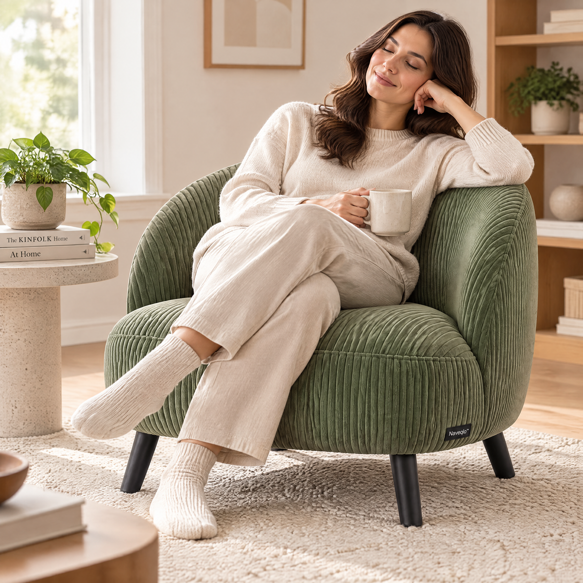 Naveqlo™ CordArc Corduroy Curved-Back Low Chair image 3