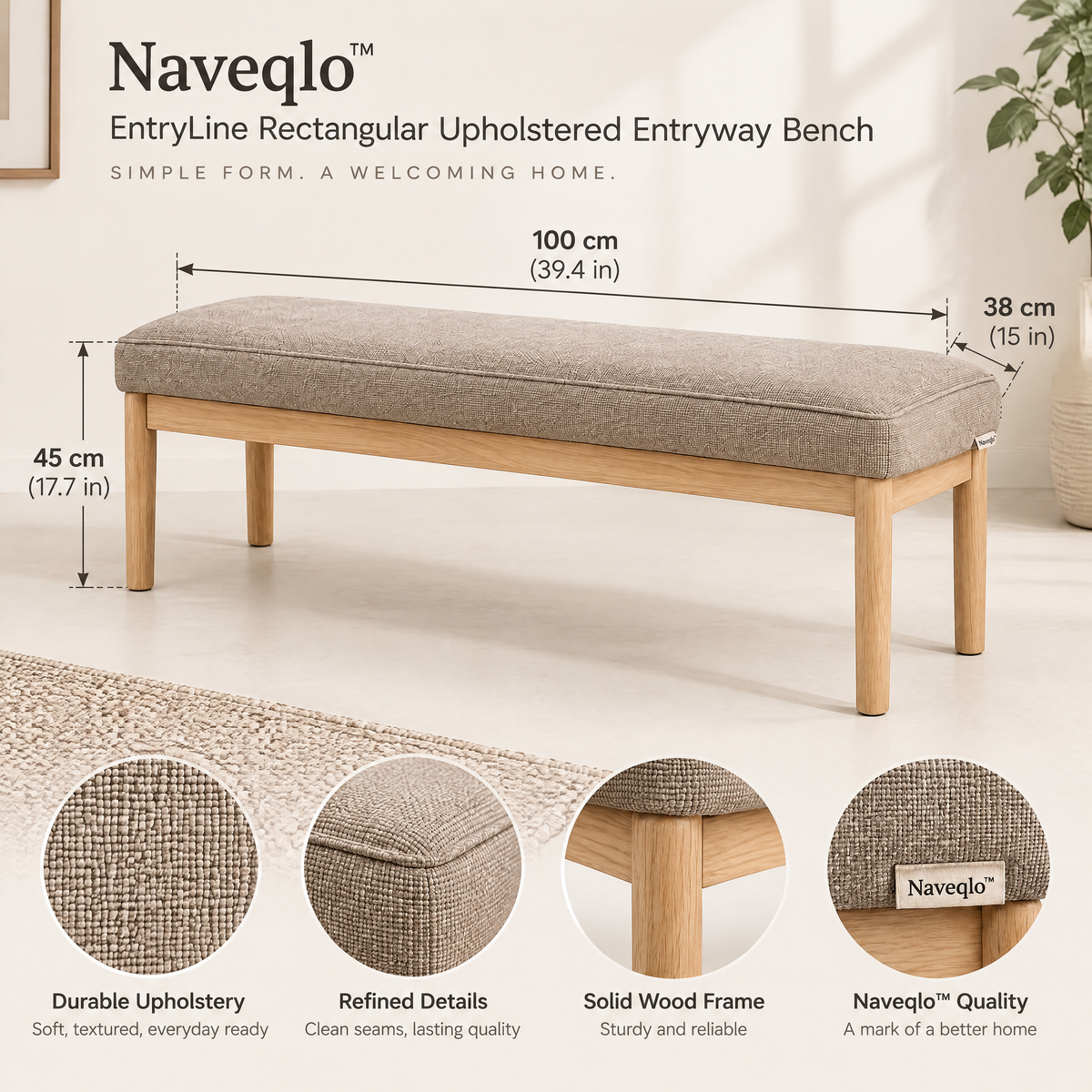 Naveqlo™ EntryLine Rectangular Upholstered Entryway Bench image 6