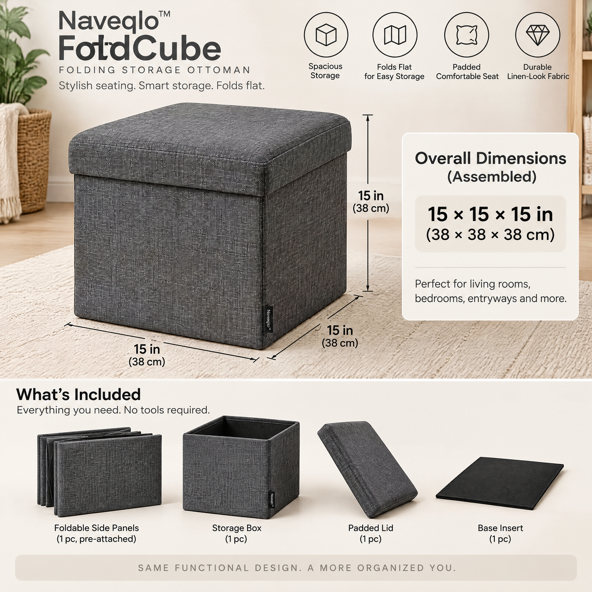 Naveqlo™ FoldCube Folding Square Storage Ottoman image 6