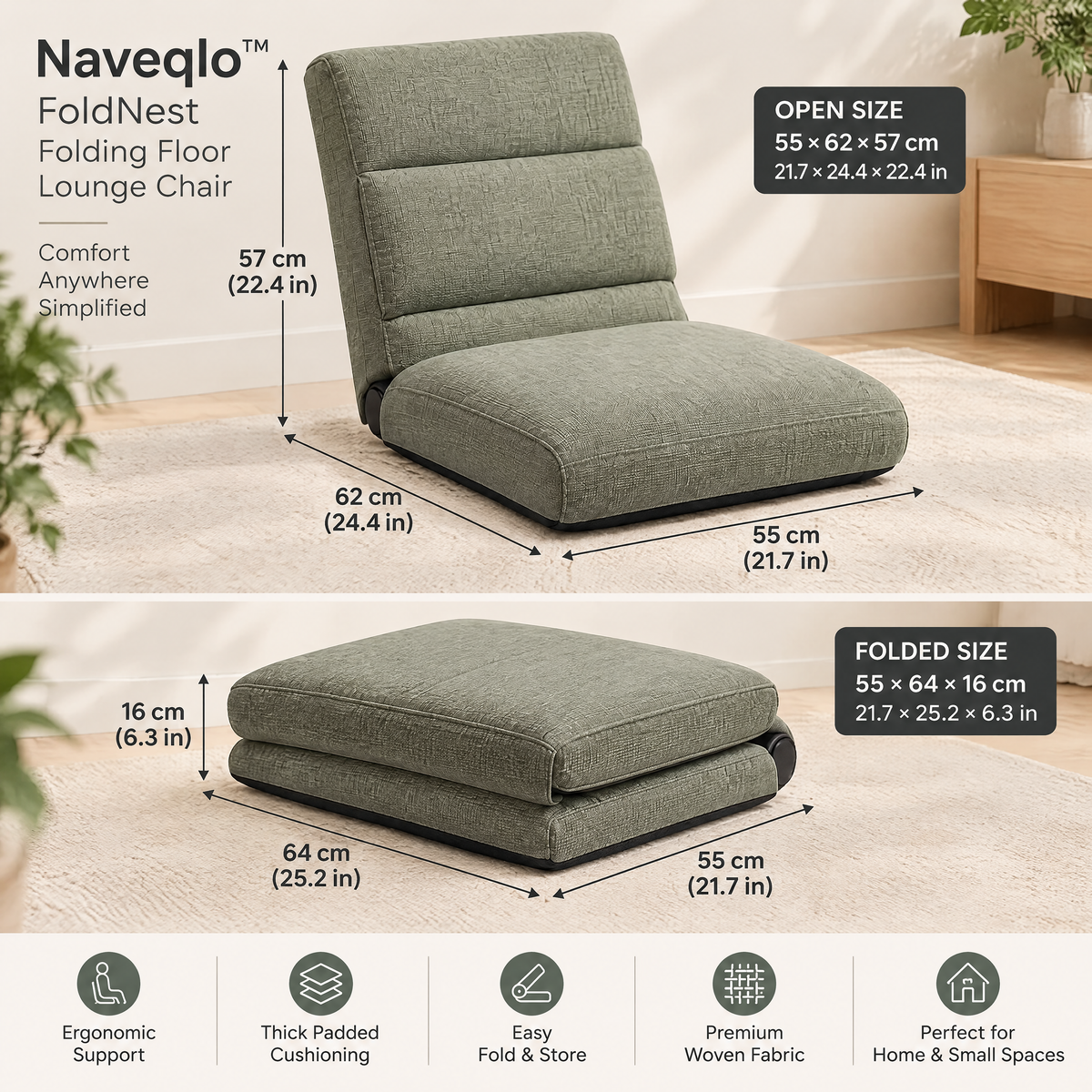 Naveqlo™ FoldNest Folding Floor Lounge Chair image 6
