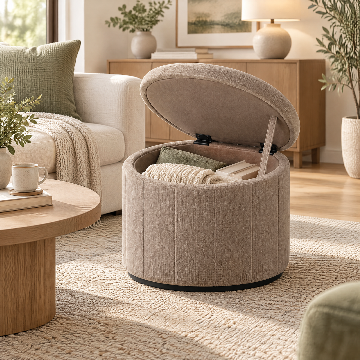 Naveqlo™ HaloStore Lift-Top Round Storage Ottoman product view
