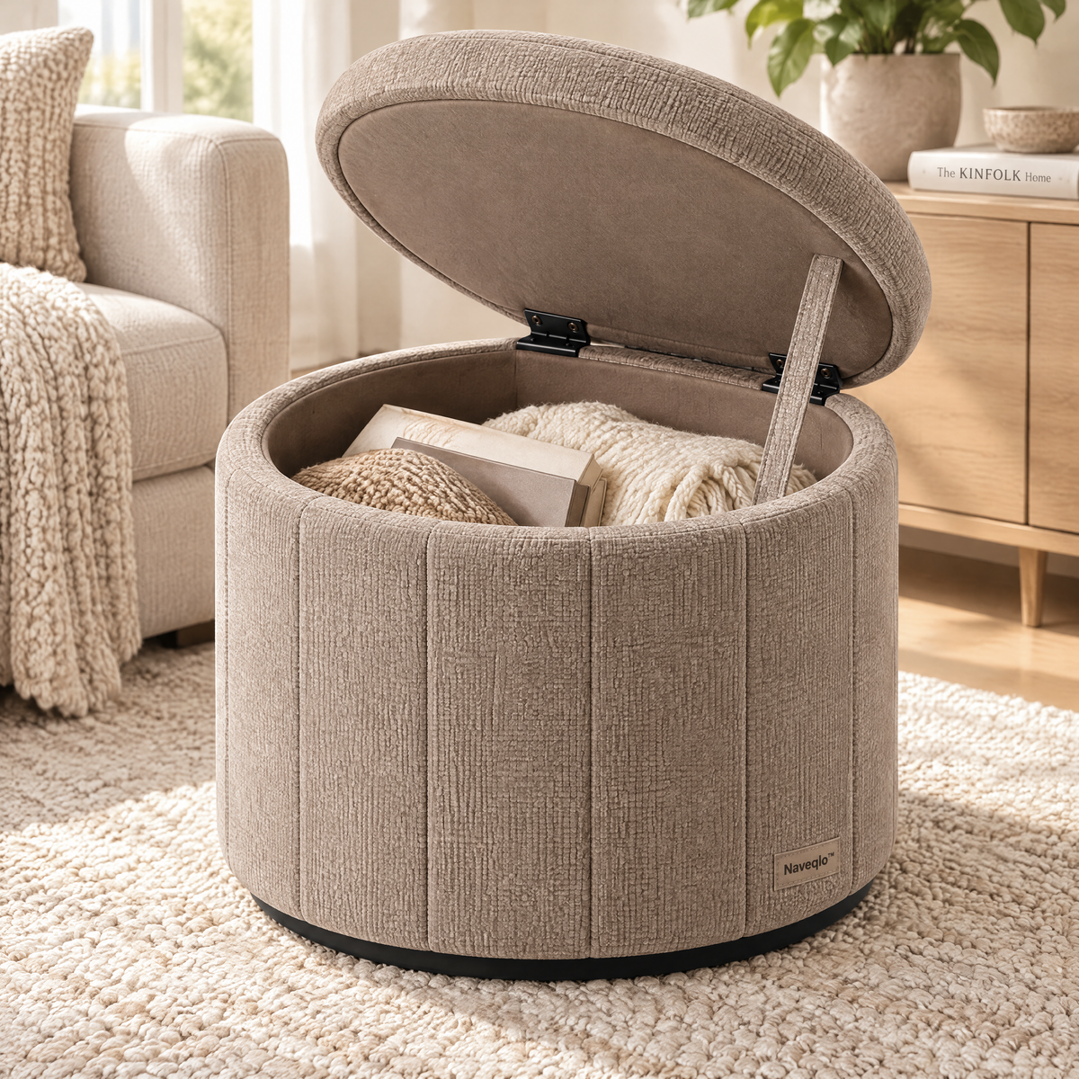 Naveqlo™ HaloStore Lift-Top Round Storage Ottoman image 3