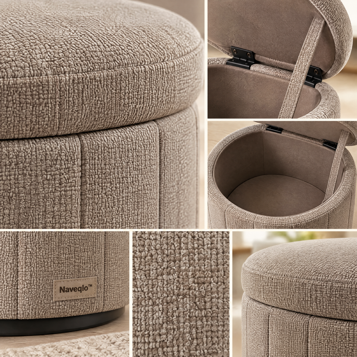 Naveqlo™ HaloStore Lift-Top Round Storage Ottoman image 4