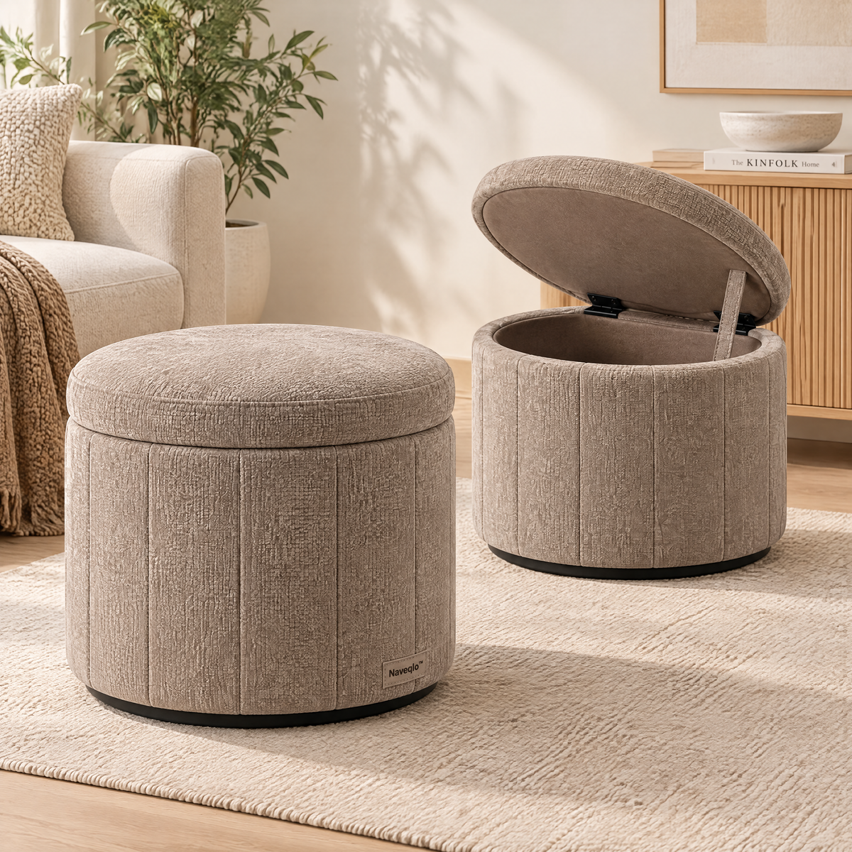 Naveqlo™ HaloStore Lift-Top Round Storage Ottoman image 5