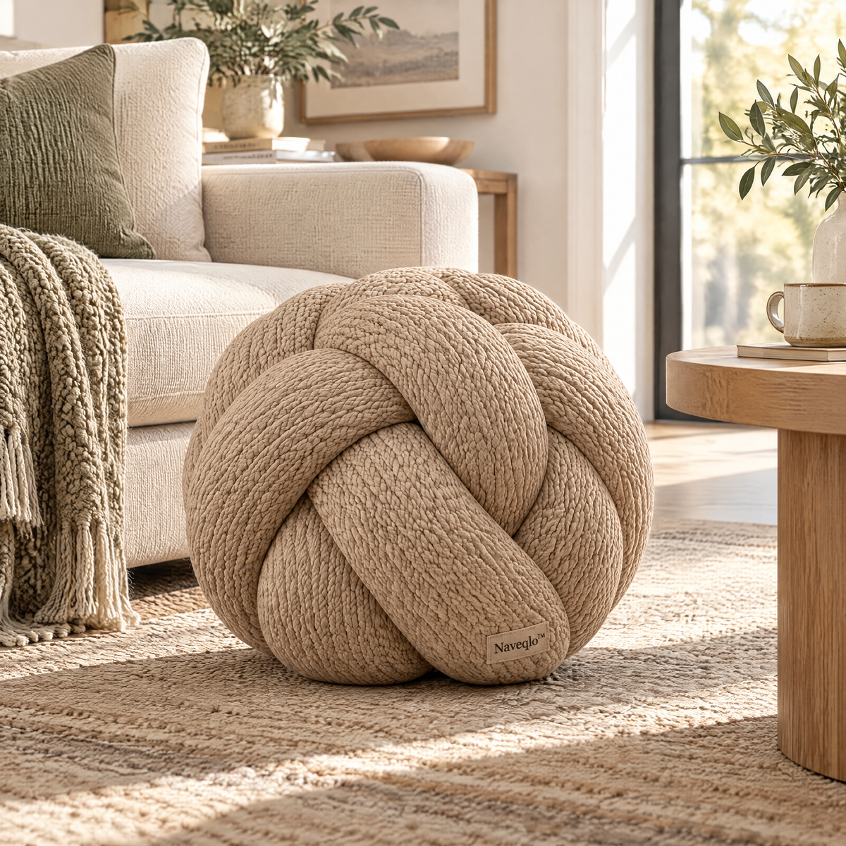 Naveqlo™ KnotHaven Woven Rope-Knot Pouf product view