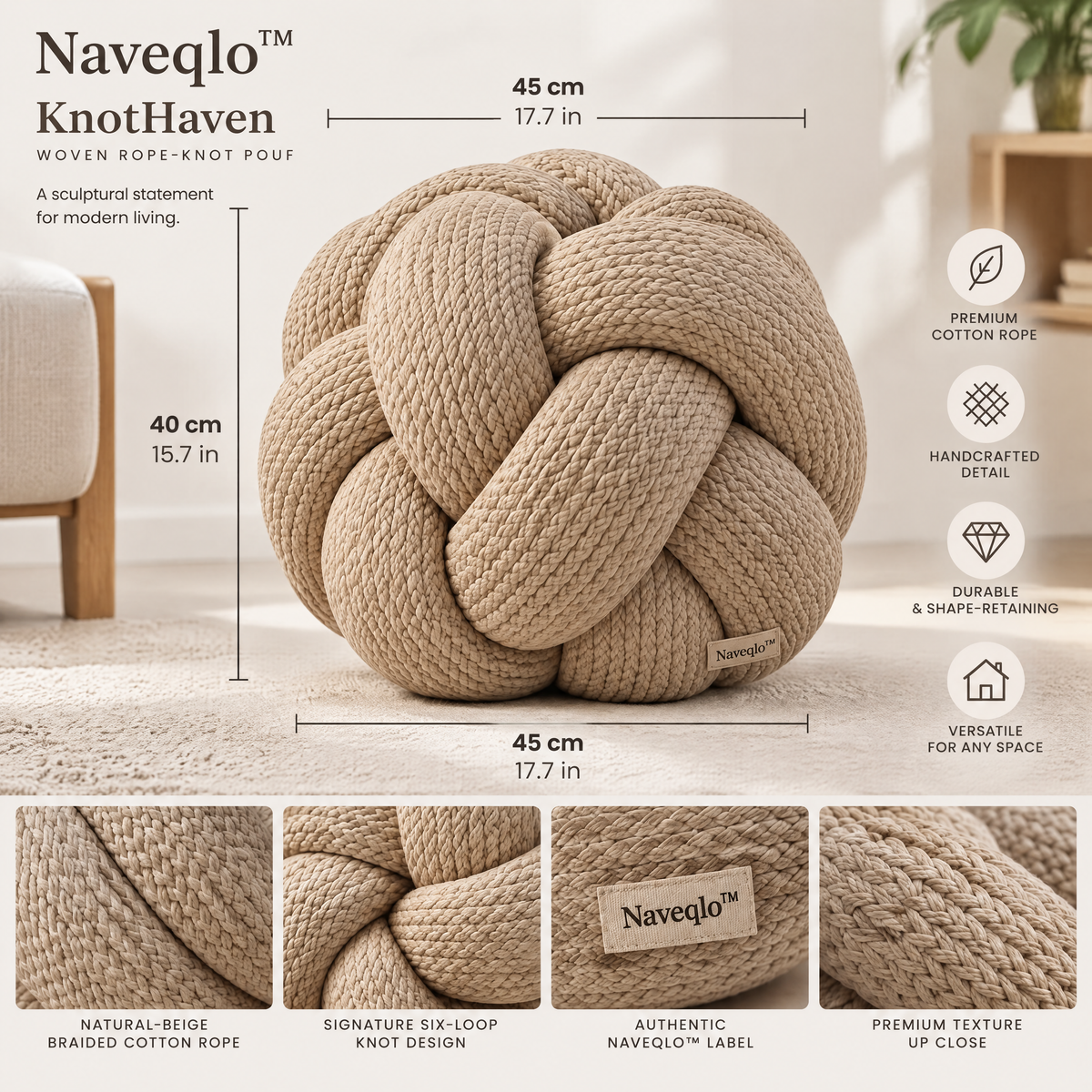 Naveqlo™ KnotHaven Woven Rope-Knot Pouf image 6