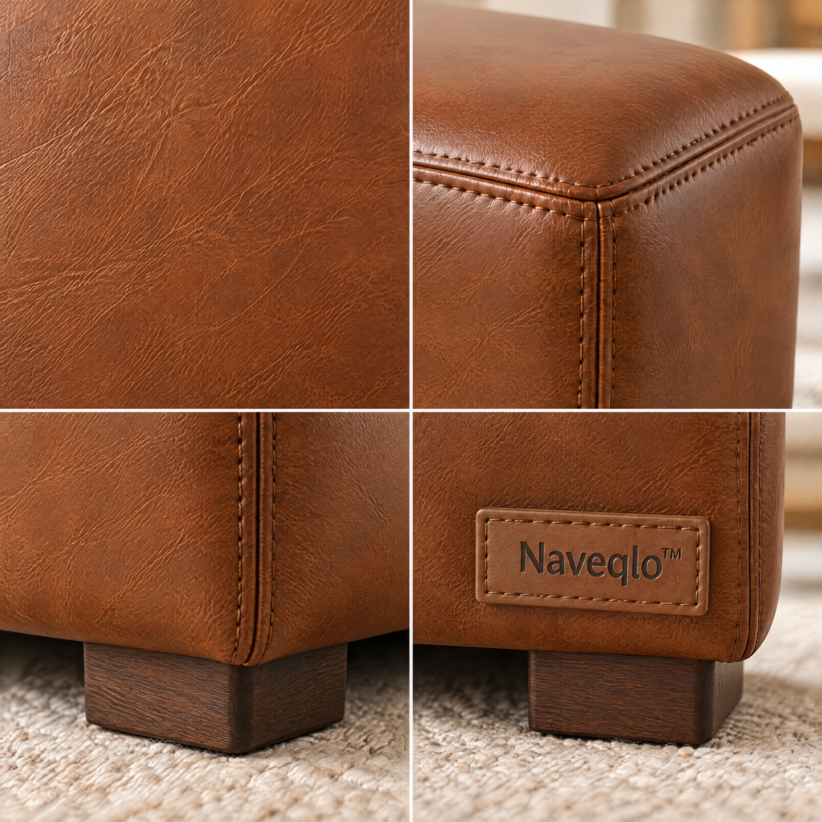 Naveqlo™ LeatherBlock Thick Padded Square Vegan Leather Footrest image 4