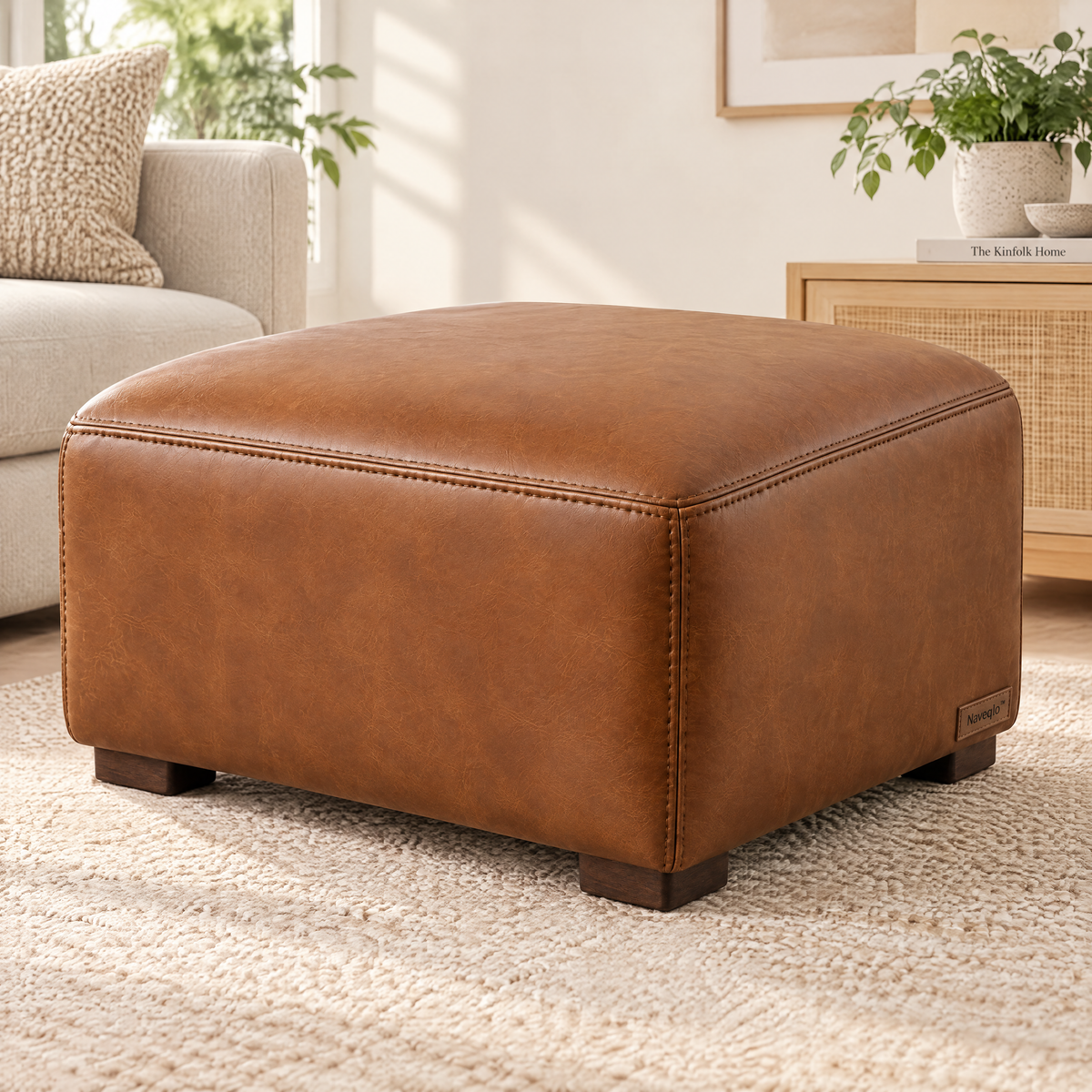 Naveqlo™ LeatherBlock Thick Padded Square Vegan Leather Footrest image 5