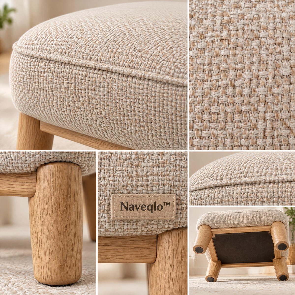 Naveqlo™ OakEase Solid-Wood Rounded Fabric Footstool image 4