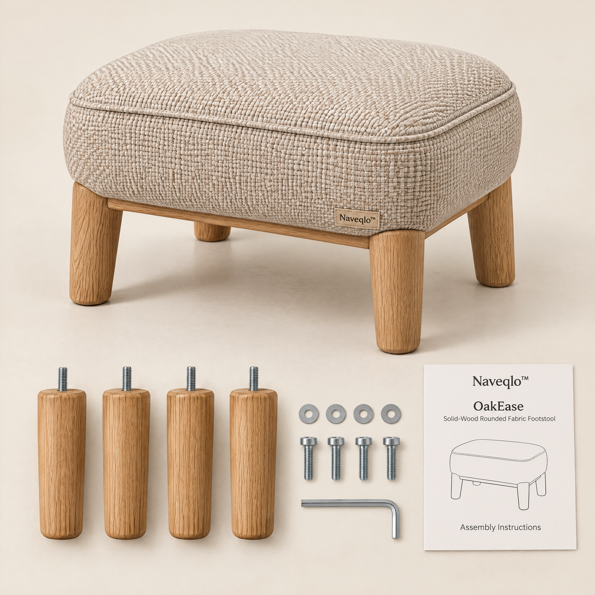 Naveqlo™ OakEase Solid-Wood Rounded Fabric Footstool image 5