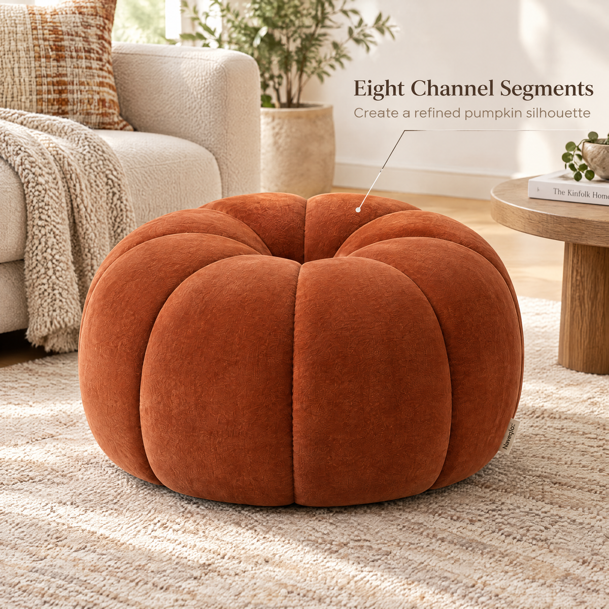 Naveqlo™ PumpkinNest Channel-Tufted Pumpkin Round Pouf image 3