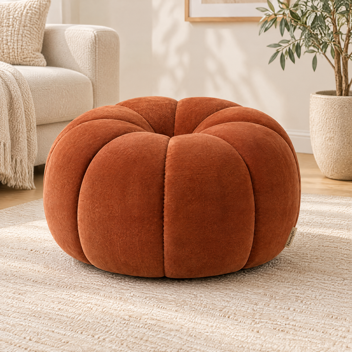 Naveqlo™ PumpkinNest Channel-Tufted Pumpkin Round Pouf image 5