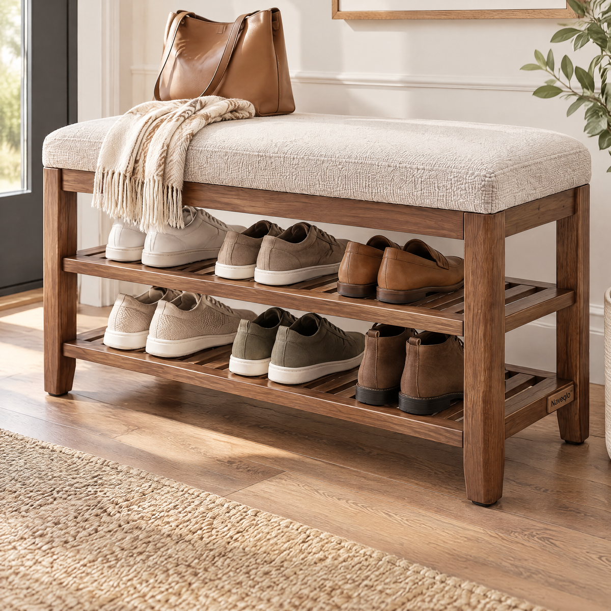 Naveqlo™ ShoeTier Two-Tier Shoe-Rack Upholstered Bench image 3
