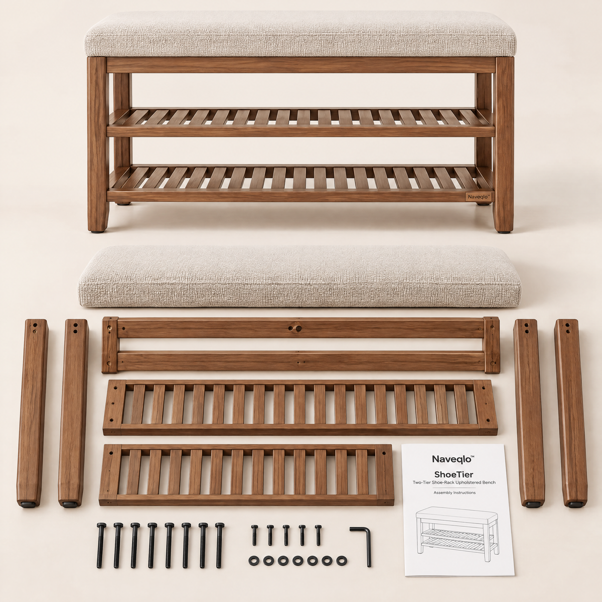 Naveqlo™ ShoeTier Two-Tier Shoe-Rack Upholstered Bench image 5