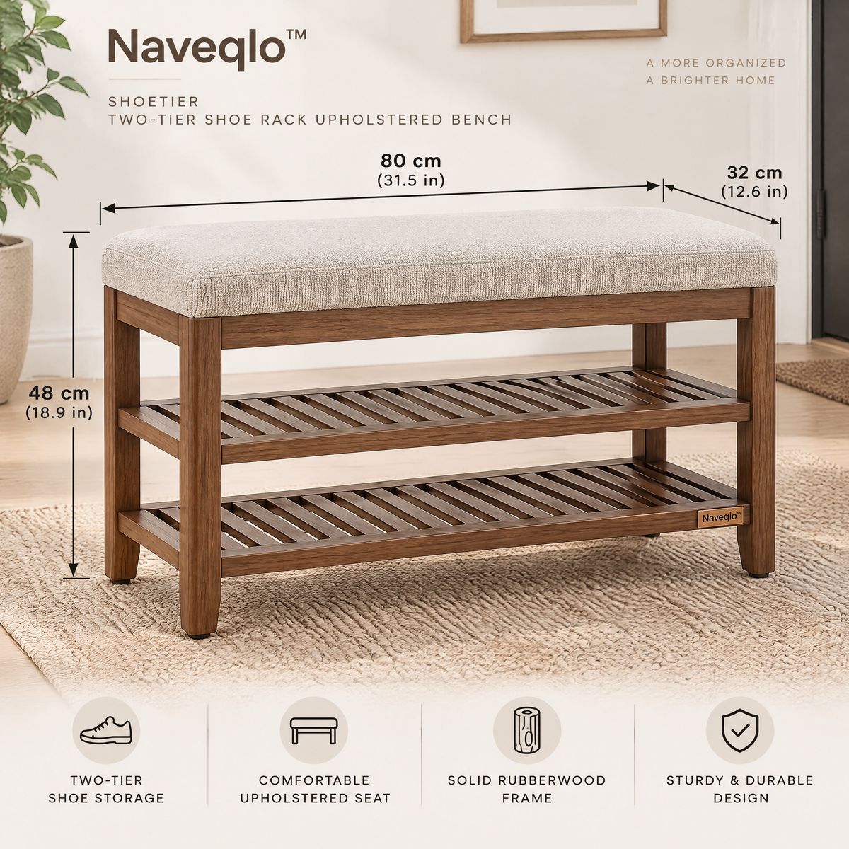 Naveqlo™ ShoeTier Two-Tier Shoe-Rack Upholstered Bench image 6