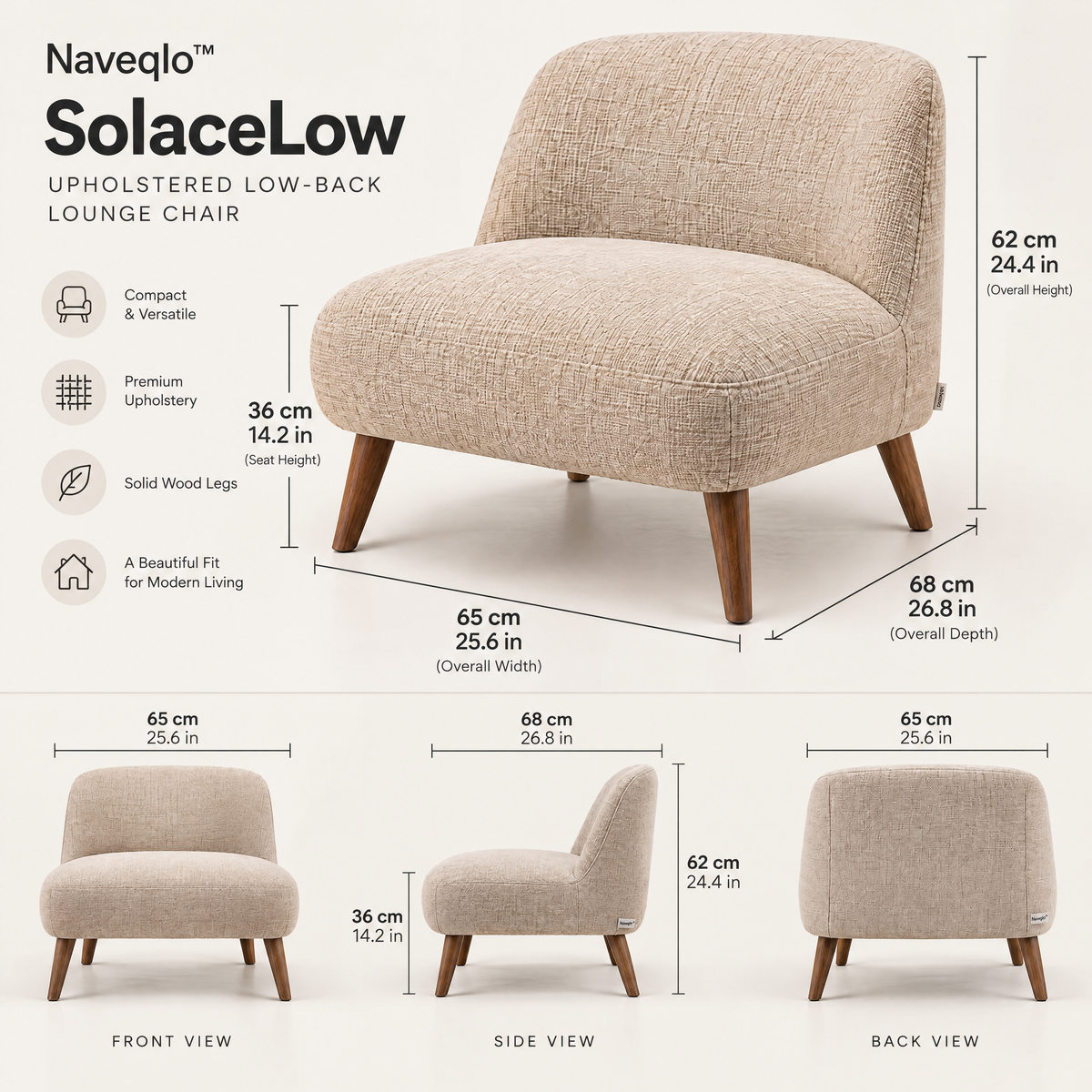 Naveqlo™ SolaceLow Upholstered Low-Back Lounge Chair image 6