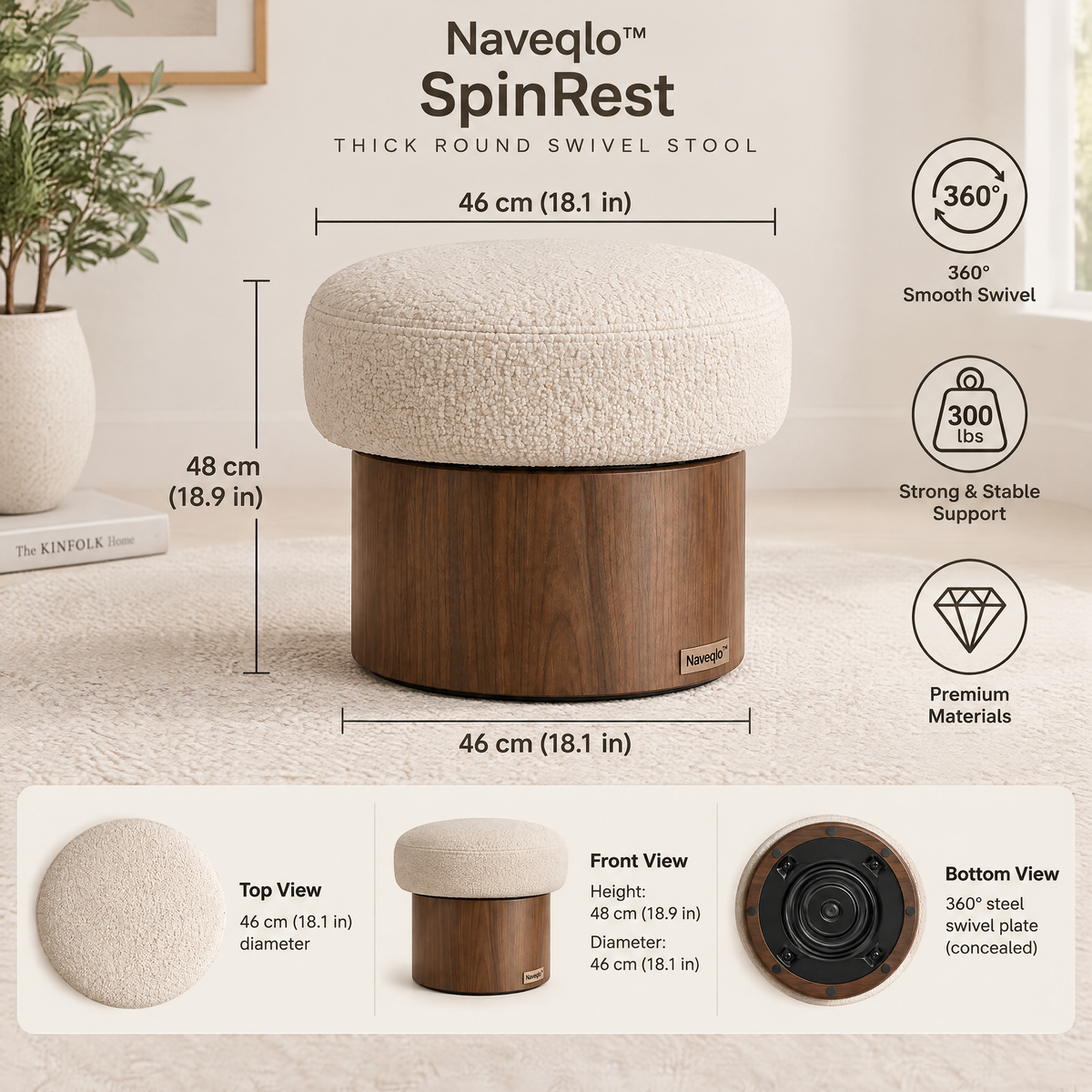 Naveqlo™ SpinRest Thick Round Swivel Stool image 6